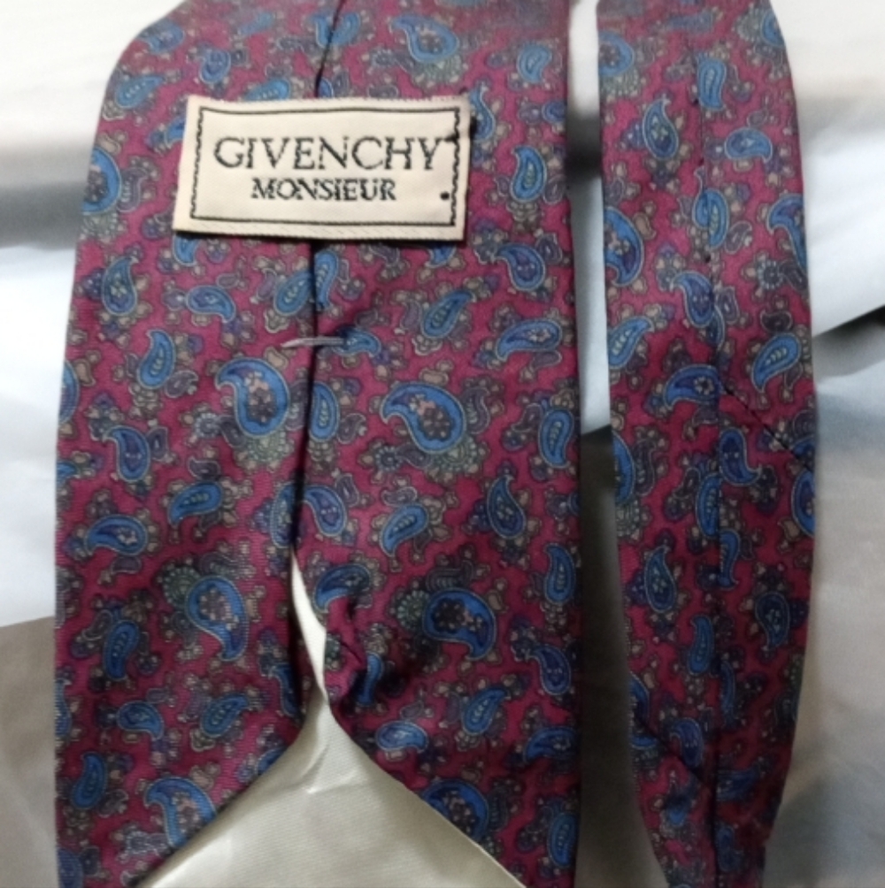 Givenchy Monsieur Vtg Floral Cornucopia Italian Silk Paisley Tie - Red and Blue
